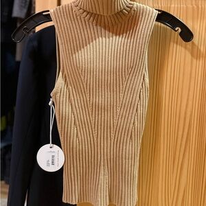STAUD Camel Ribbed Turtleneck Top
